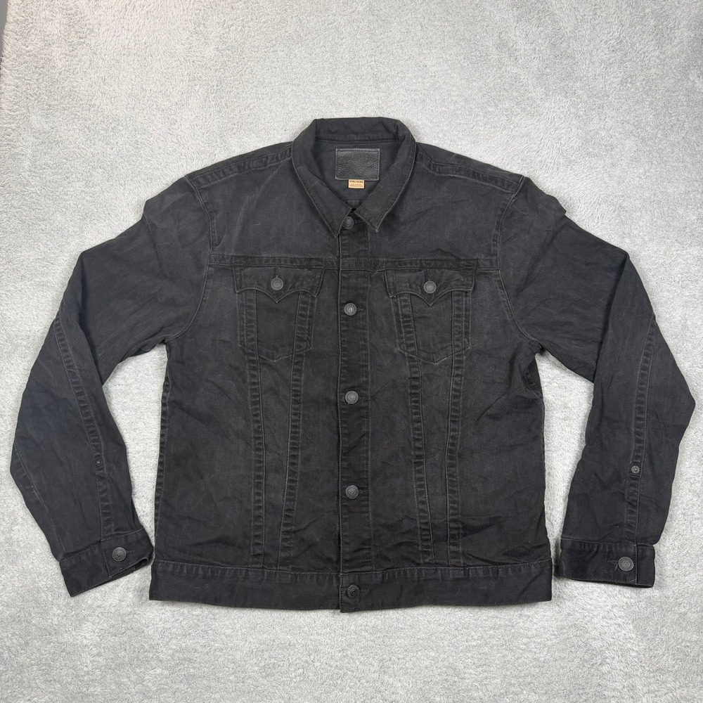 True Religion Mens Black‎ Denim Trucker Jacket XXL Horseshoe Stitching Y2K Moto